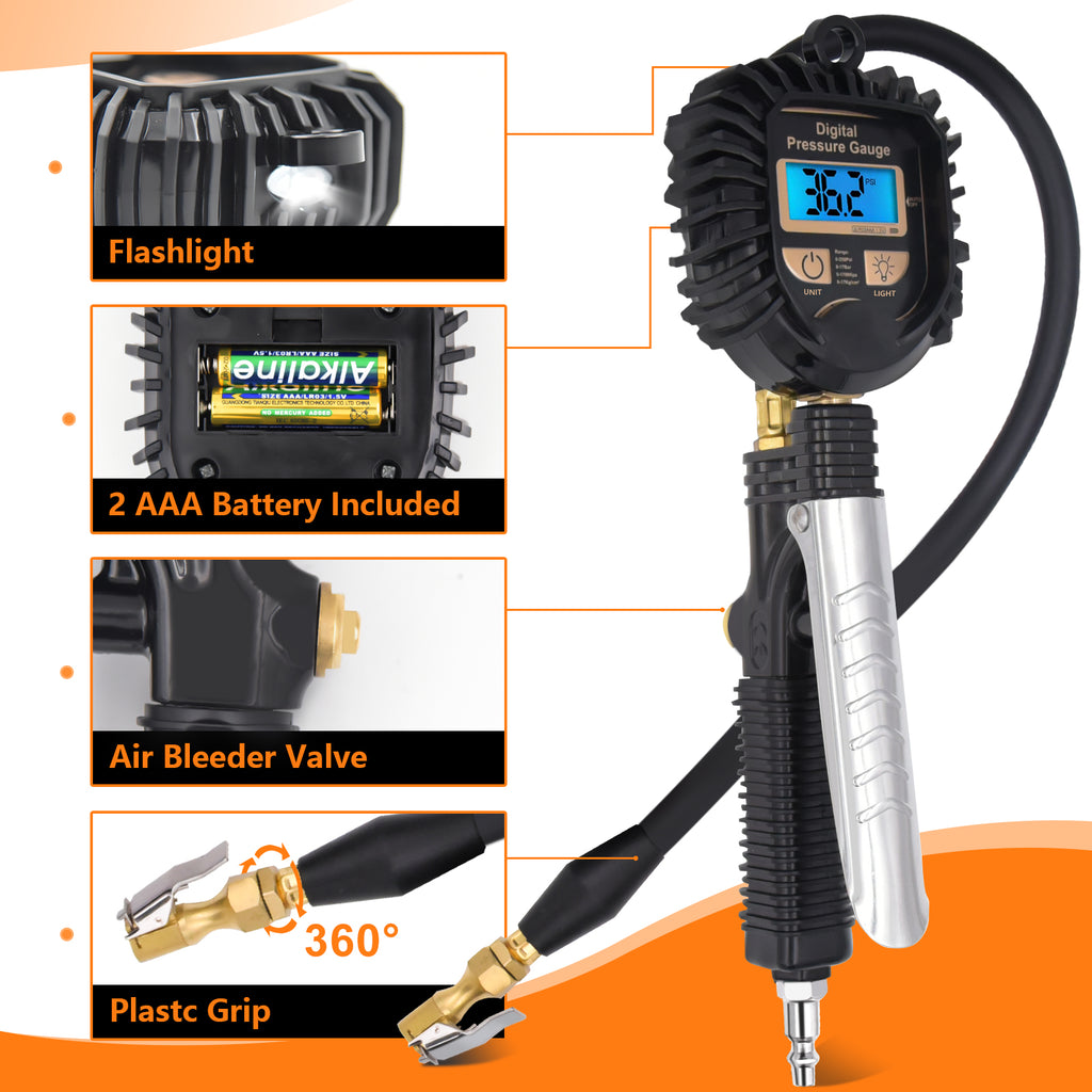FOVAL Digital Tire Inflator With Pressure Gauge 250 PSI Air